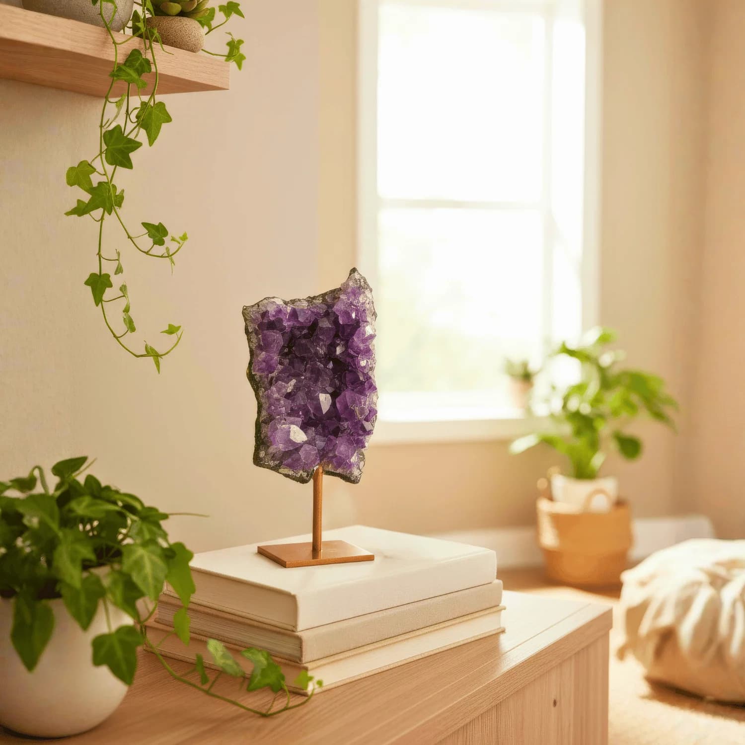 Amethyst Cluster on Copper Stand